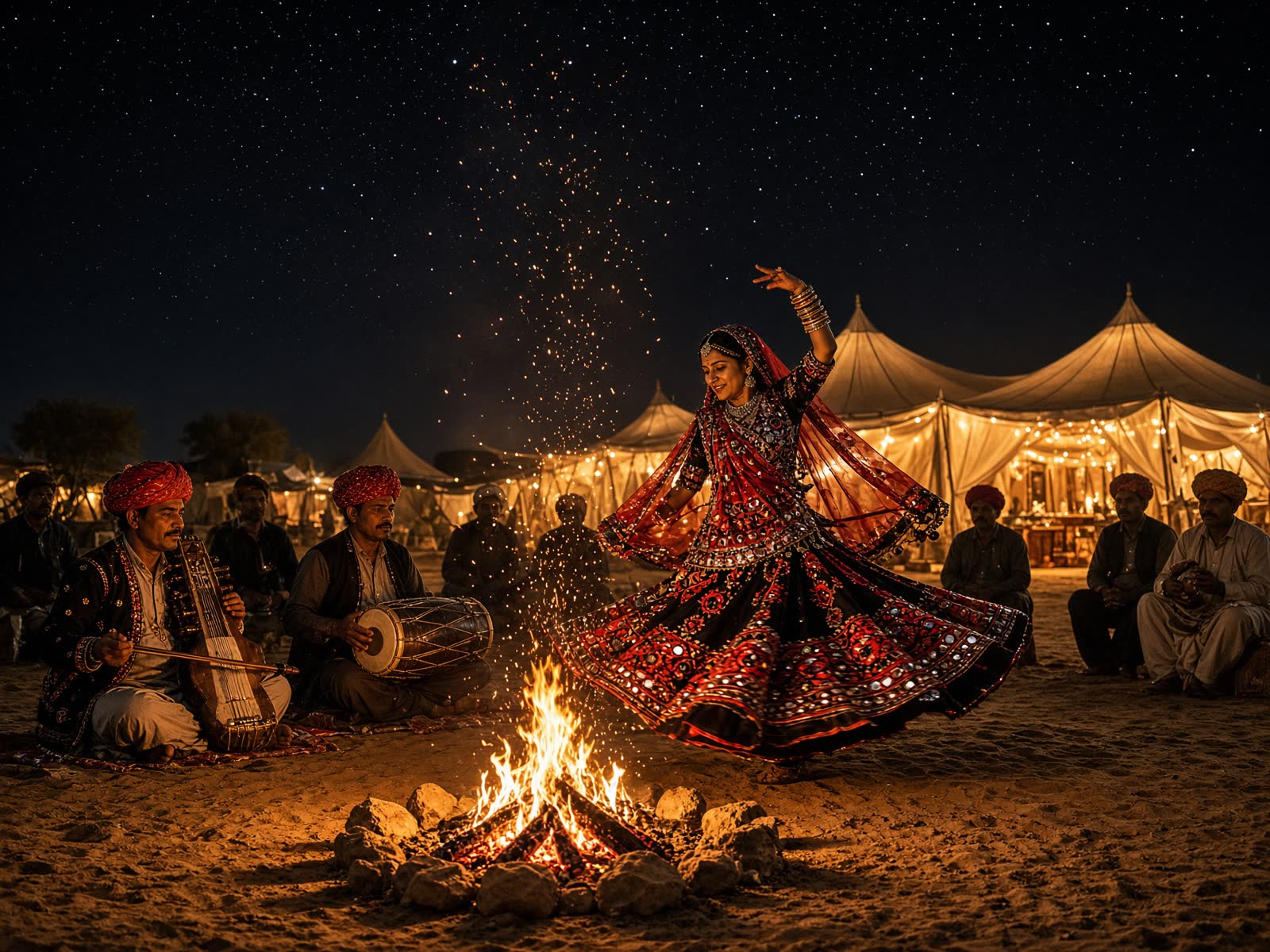Kalbeliya folk dance at Ram Holidays cultural night in the desert